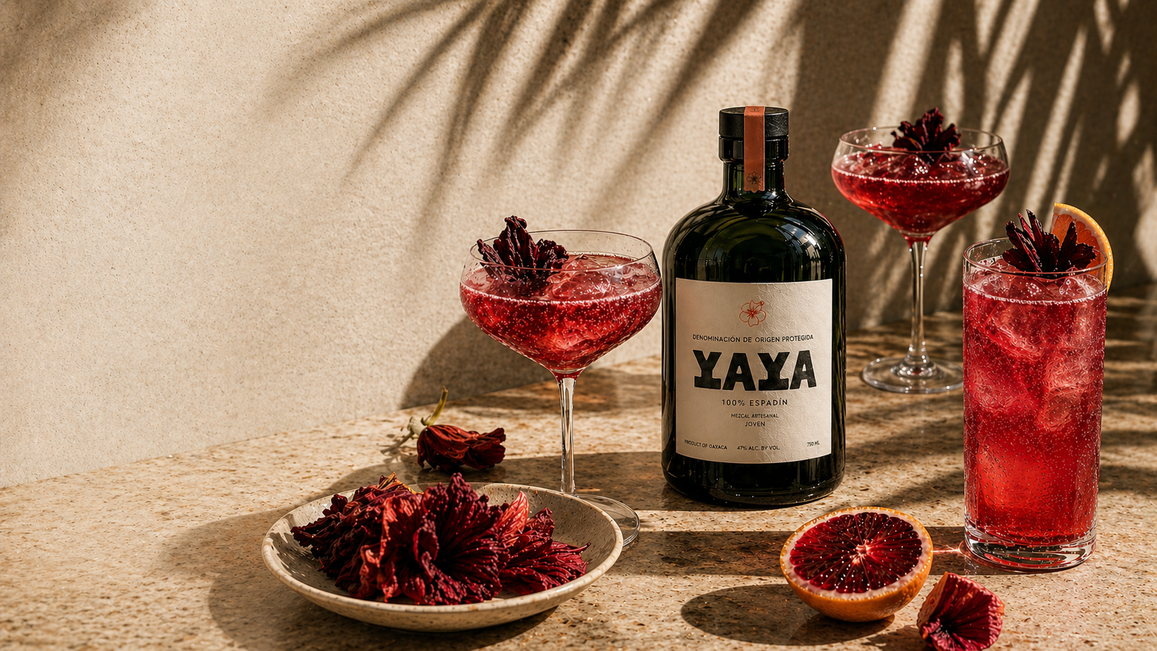Yayabiscous cocktail with hibiscus and blood orange